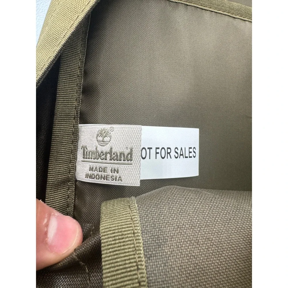 Timberland Olive Green Canvas Backpack Daypack School Bag with Leather Trim Logo